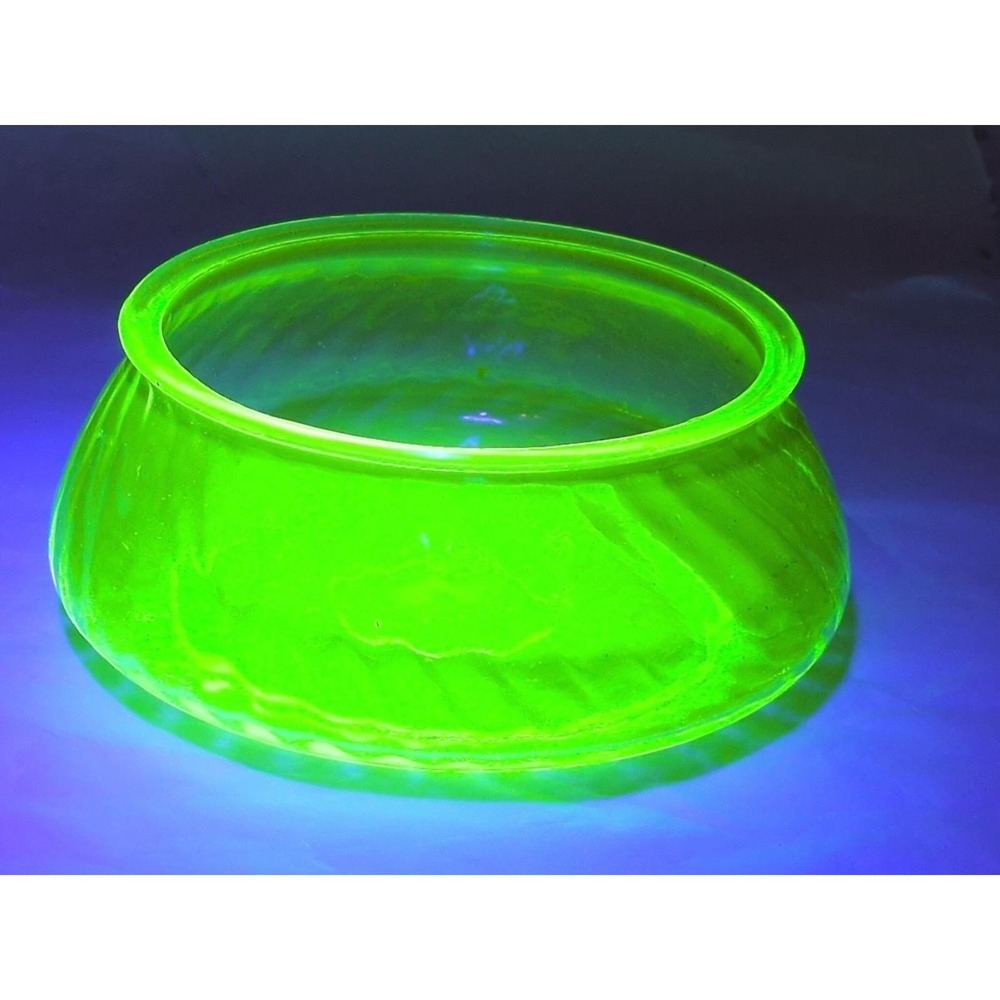 Vtg Uranium Glass Anchor Hocking Spiral Optic Green Candy Dish  Bowl from 1930s